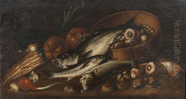 Nature Morte Aux Poissons Et Legumes Oil Painting by Mateo Cerezo