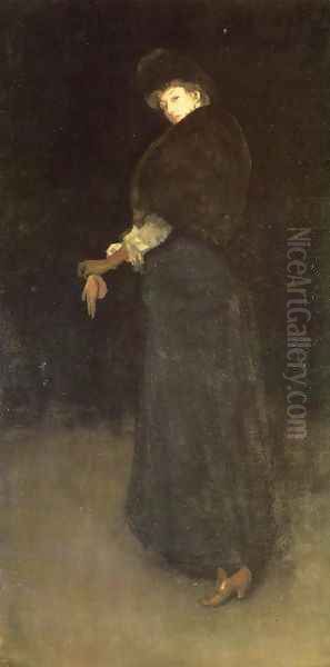 Arrangement in Black: The Lady in the Yellow Buskin Oil Painting by James Abbott McNeill Whistler