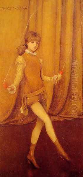 Harmony in Yellow and Gold: The Gold Girl Connie Gilchrist Oil Painting by James Abbott McNeill Whistler