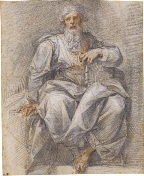 A Seated Prophet, Holding A Book Oil Painting by Giuseppe Cesari