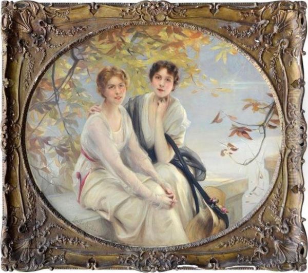 Portraits De Deux Jeunes Femmes Oil Painting by Paul Chabas