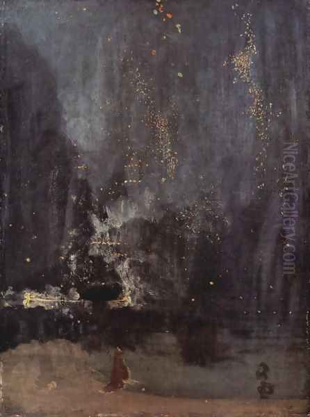 Night in Black and Gold, The falling Rocket Oil Painting by James Abbott McNeill Whistler