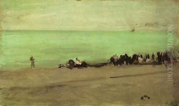 Blue and Silver: Boat Entering Pourville Oil Painting by James Abbott McNeill Whistler