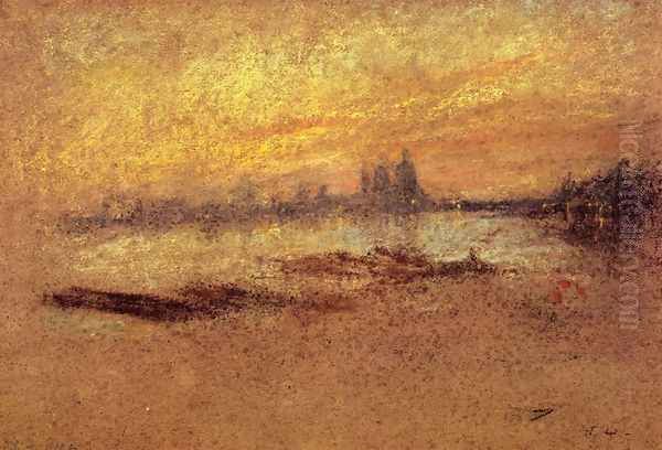 Red and Gold, Salute, Sunset Oil Painting by James Abbott McNeill Whistler