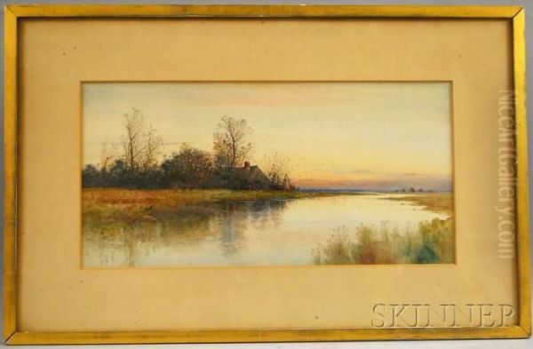 Marsh Cottage At Sunset Oil Painting by Samuel R. Chaffee