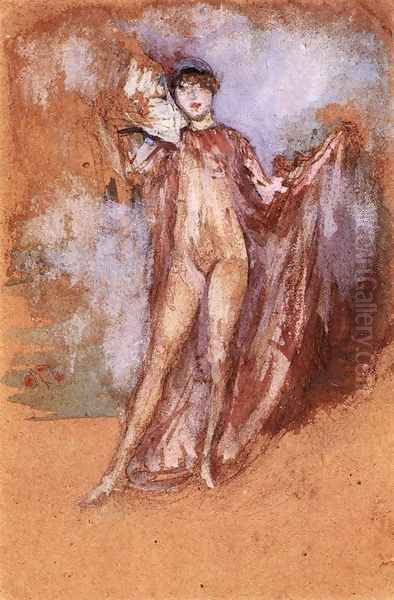 Grey and Pink, a Draped Model with Fan Oil Painting by James Abbott McNeill Whistler