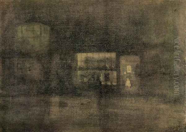 Nocturne: Black and Gold - The Rag Shop, Chelsea Oil Painting by James Abbott McNeill Whistler