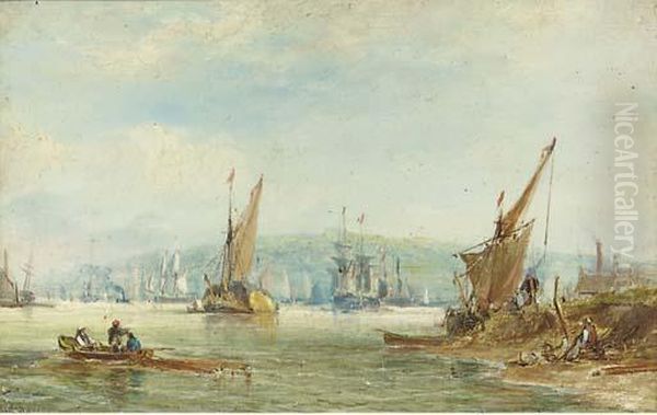 A Busy Day On The Medway Oil Painting by George Chambers