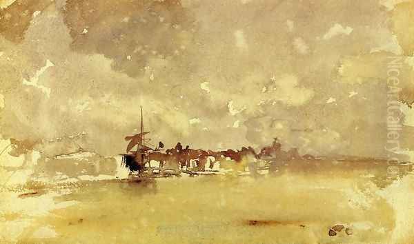 Gold and Grey: the Sunny Shower - Dordrecht Oil Painting by James Abbott McNeill Whistler