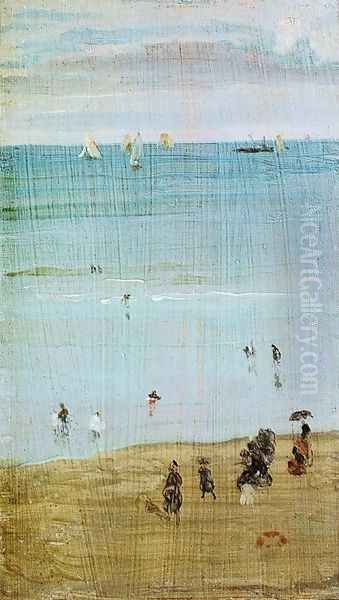 Harmony in Blue and Pearl: The Sands, Dieppe Oil Painting by James Abbott McNeill Whistler