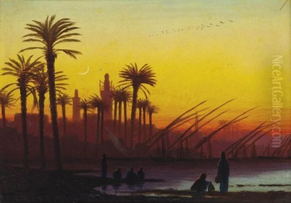 Sunset Over The Nile Oil Painting by Charles Theodore Frere