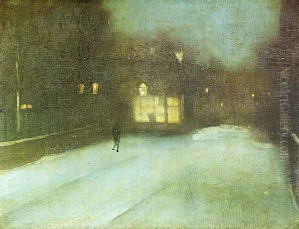 Nocturne: Grey and Gold - Chelsea Snow Oil Painting by James Abbott McNeill Whistler