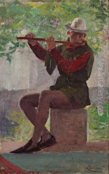 Le Joueur De Flute Traversiere Oil Painting by Henri Charrier