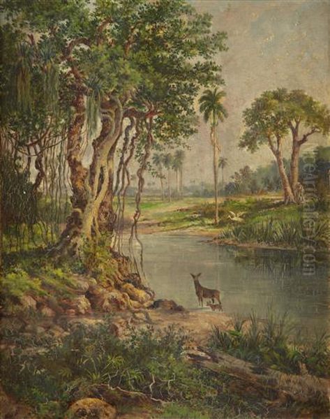 Landscape With Deer And Hunter Oil Painting by Esteban, Philippe Chartrand