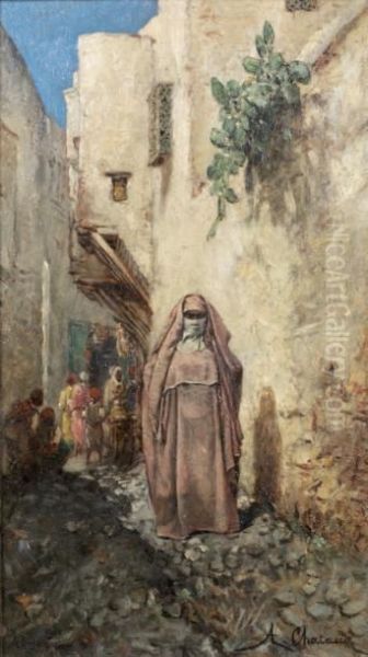 Promeneurs Dans Une Ruelle De La Medina Oil Painting by Marc Alfred Chataud