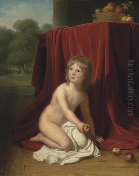 A Young Girl Holding An Apple Oil Painting by Jeanne-Elisabeth Chaudet