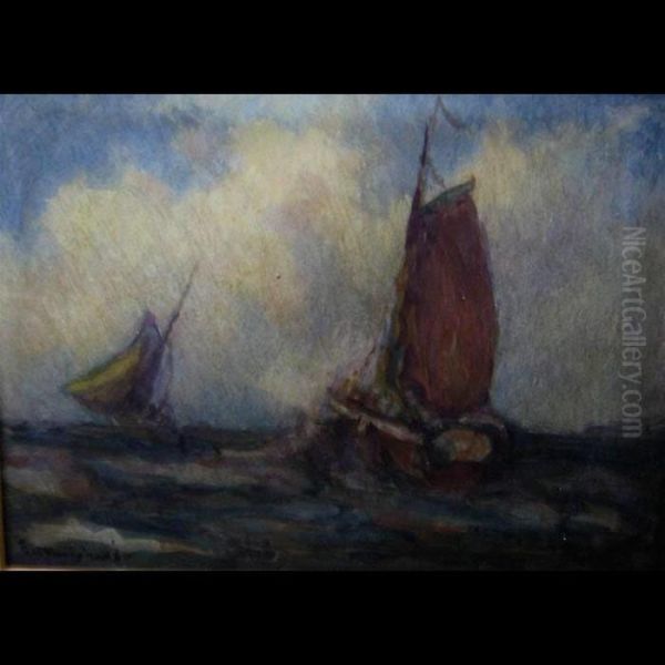 Sailboats Oil Painting by Georges Chavignaud