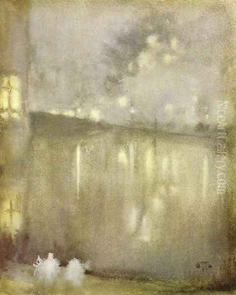 Nocturne: Grey and Gold - Canal, Holland Oil Painting by James Abbott McNeill Whistler