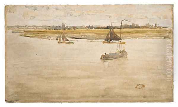 Gold and Brown: Dordrecht Oil Painting by James Abbott McNeill Whistler