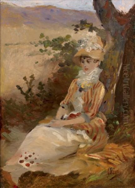 Elegante Sous Un Arbre Oil Painting by Jules Cheret