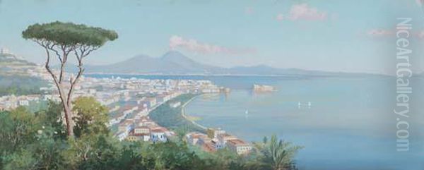 Veduta Di Napoli Con Il Vesuvio Oil Painting by Giuseppe Chiarolanza