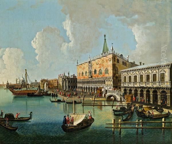 Blick Uber Das Markusbecken Auf Den Dogenpalast In Venedig Oil Painting by Vincenzo Chilone