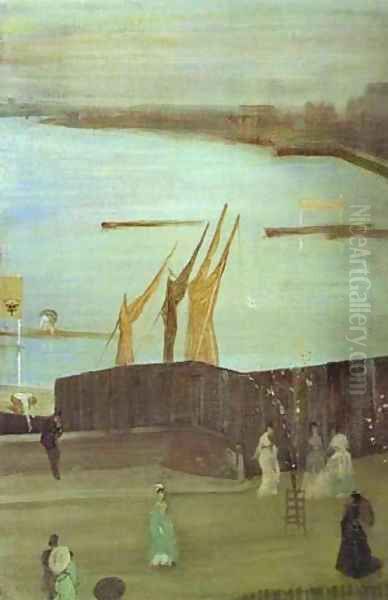 Variations In Pink And Grey Chelsea 1871 2 Oil Painting by James Abbott McNeill Whistler