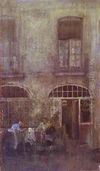 White And Grey The Hotel Courtyard Dieppe 1885 Oil Painting by James Abbott McNeill Whistler