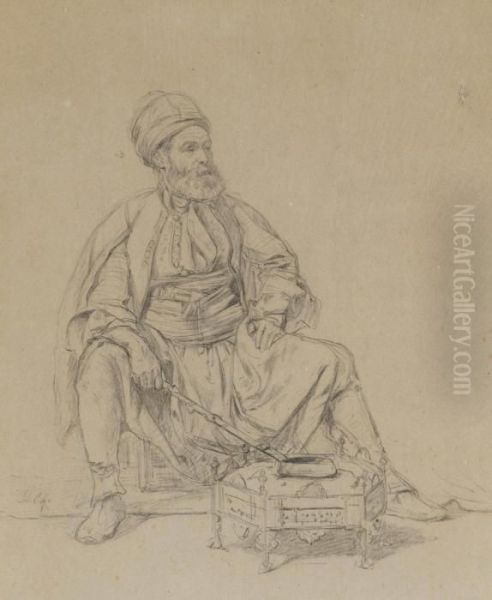 A Turk Seated At A Brazier Oil Painting by Stanislaus von Chlebowski