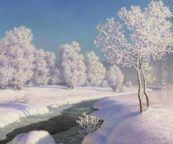 Winter Morning In Engadine Oil Painting by Ivan Fedorovich Choultse