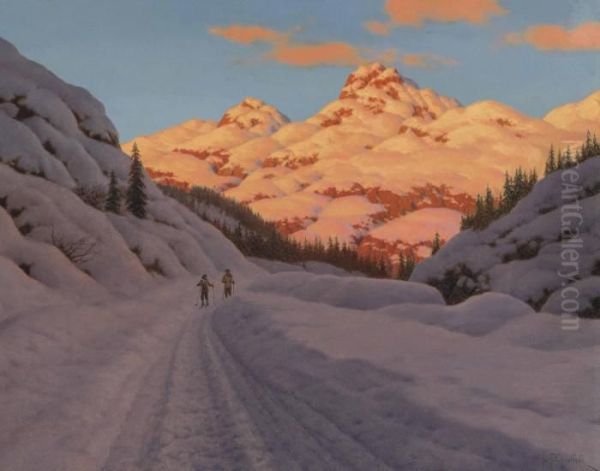 Cross-country Ski-ing, Haute Savoie Oil Painting by Ivan Fedorovich Choultse