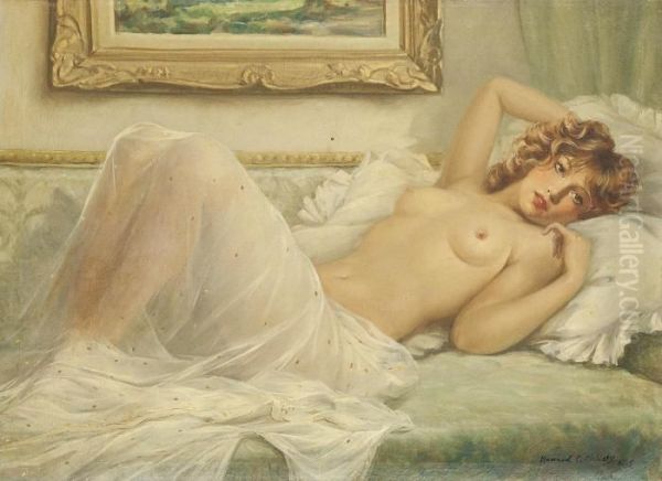 A Reclining Beauty Oil Painting by Howard Chandler Christy