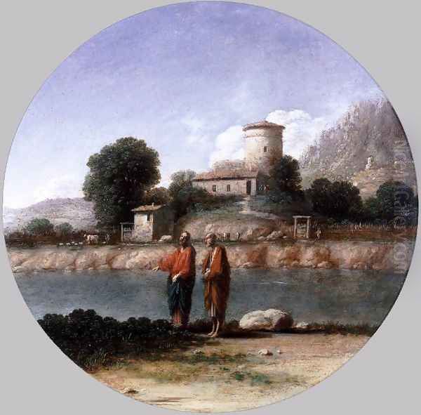 Landscape with Christ and St Peter Oil Painting by Goffredo Wals