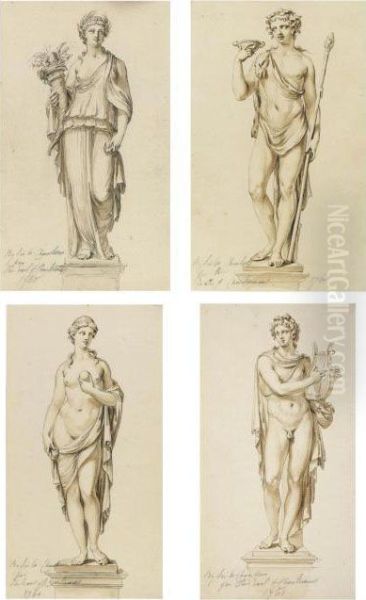 Studies For Statues Of Pedestals Of Apollo, Venus, Bacchus And Ceres Oil Painting by Giovanni Batista Cipriani