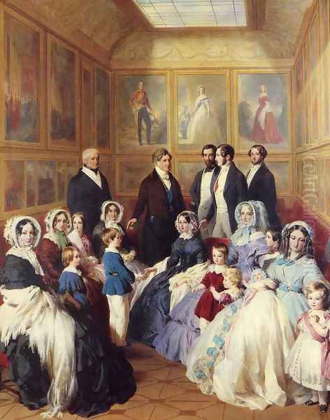 Queen Victoria and Prince Albert with the Family of King Louis Philippe at the Chateau D'Eu Oil Painting by Franz Xavier Winterhalter