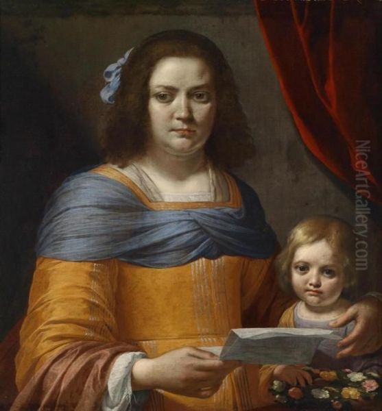 Portrait Of A Woman And Child Oil Painting by Pier Francesco Cittadini Il Milanese