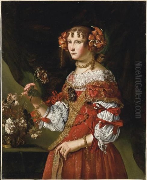 Ritratto Di Giovane Donna In Abito Rosso Oil Painting by Pier Francesco Cittadini Il Milanese