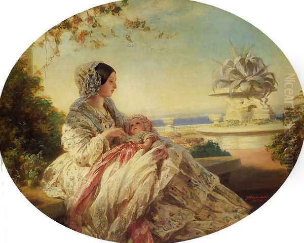 Queen Victoria with Prince Arthur Oil Painting by Franz Xavier Winterhalter