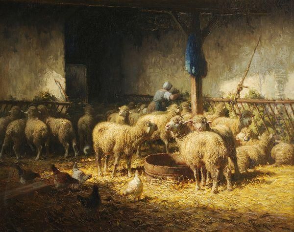 Moutons Dans La Bergerie Oil Painting by Charles Clair