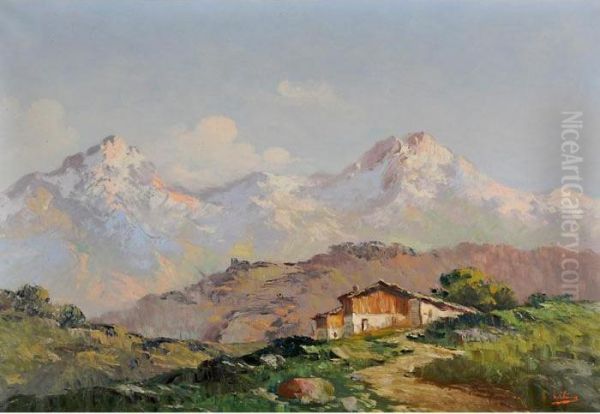 Grande Paesaggio Con Montagne Innevate Oil Painting by Ermanno Clara