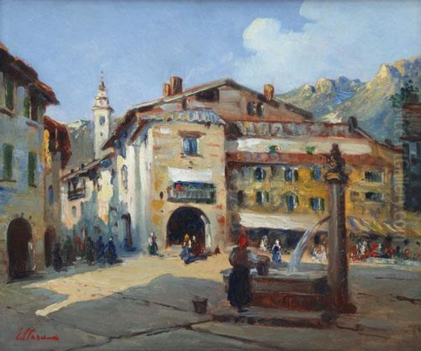 La Fontana Del Paese Oil Painting by Ermanno Clara