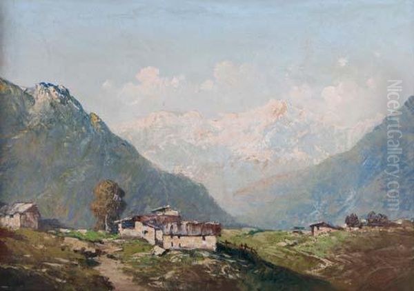 Paesaggio Montano Con Villagio Oil Painting by Ermanno Clara