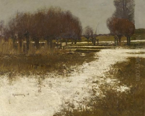 Snow Melting In The Erft Oil Painting by Maximilian Clarenbach