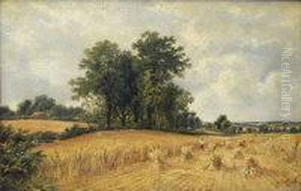 Harvesting Landscape Oil Painting by Octavius Thomas Clark