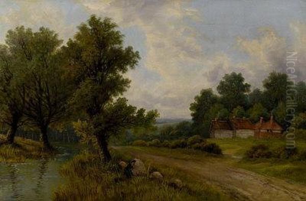 A Cottage In An Extensive Wooded Landscape Oil Painting by Octavius Thomas Clark