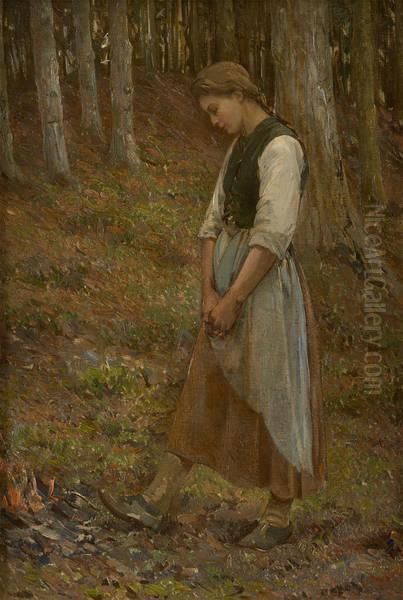 Jeune Fille Attisant Un Feu De Bois Oil Painting by Emile Claus