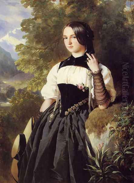 A Swiss Girl from Interlaken Oil Painting by Franz Xavier Winterhalter