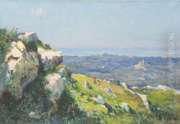 Vue De L'etang De Berre Oil Painting by Justin Jules Claverie