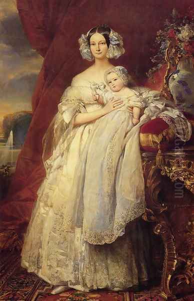 Helene Louise Elizabeth de Mecklembourg Schwerin, Duchess D'Orleans with Prince Louis Philippe Albert D'Orleans, Comte de Paris Oil Painting by Franz Xavier Winterhalter