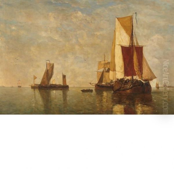 Shipping In An Estuary Oil Painting by Paul-Jean Clays